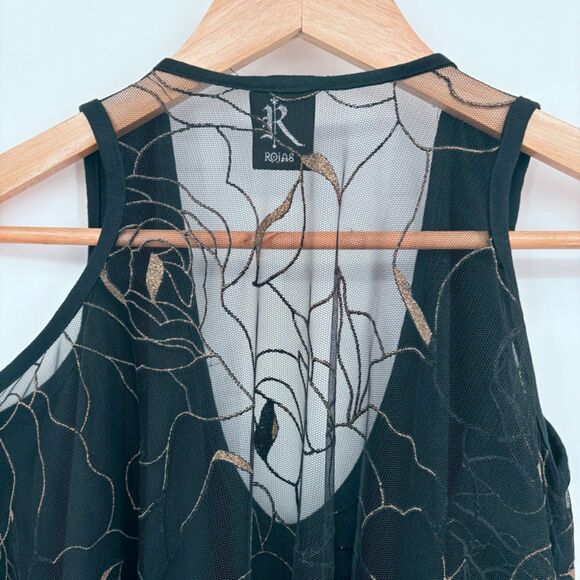 Whimsigoth Sheer Layered Black Tank Top with Gold Details, Sz Medium, Flowy - Picture 5 of 10